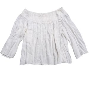 Talula Marcilly off shoulder flowy white three quarter sleeve smock top